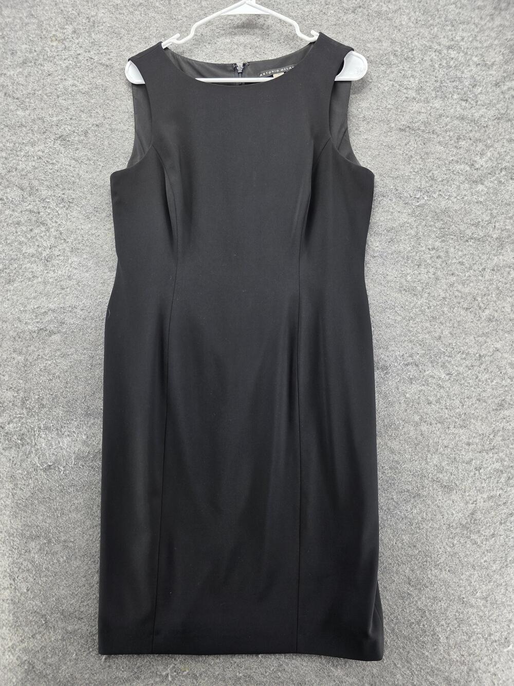Antonio Melani Dress Womens 10 Black Fit & Flare Midi Round Neck Pleated Lined
